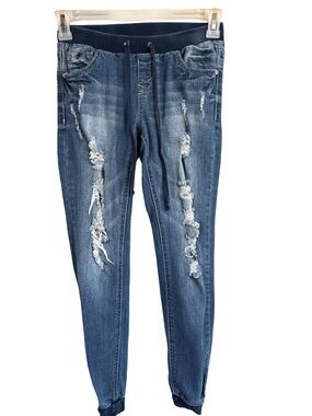 Distressed Blue Women’s Denim Jogger Jeans